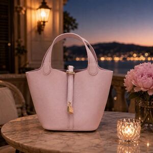 Valentino Orlandi Lavender Vegan Leather Italian Bucket Padlock Hand Bag NWT